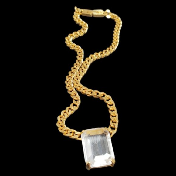 Jones New York Jewelry - Vintage Jones NY Glass Pendant Curb Chain Necklace